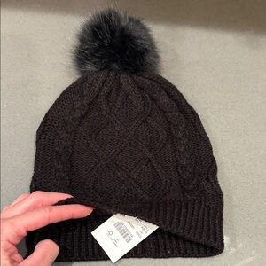 J. Crew Black Knit Hat with Pom Pom